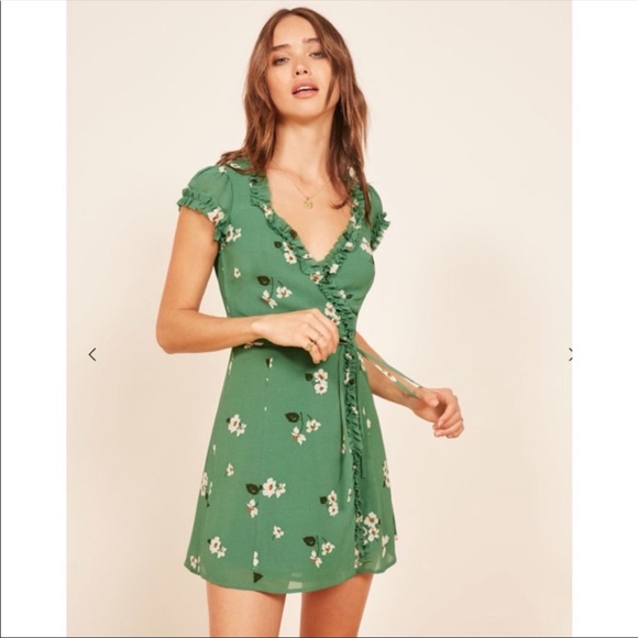 Reformation green floral wrap dress size XS - Picture 2 of 13